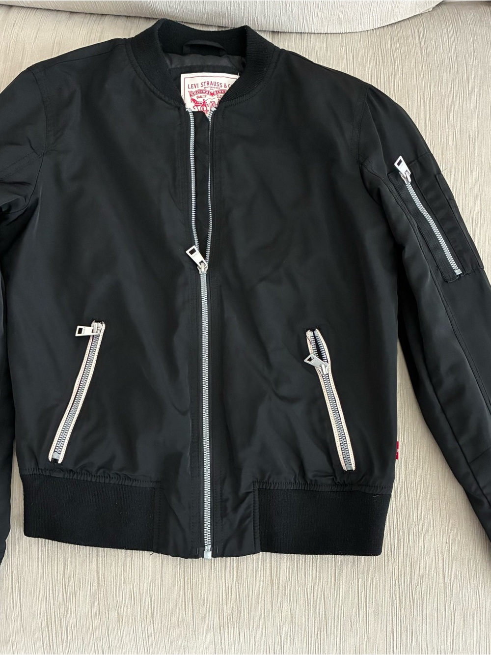 Levi's Black Bomber Jacket with Silver Zippers